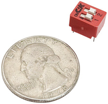 Load image into Gallery viewer, DIP Switch with 2 Switches, 4-Pin, SPST, Red Color, 7.1mm x 9.7mm x 7.5mm
