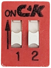 Load image into Gallery viewer, DIP Switch with 2 Switches, 4-Pin, SPST, Red Color, 7.1mm x 9.7mm x 7.5mm

