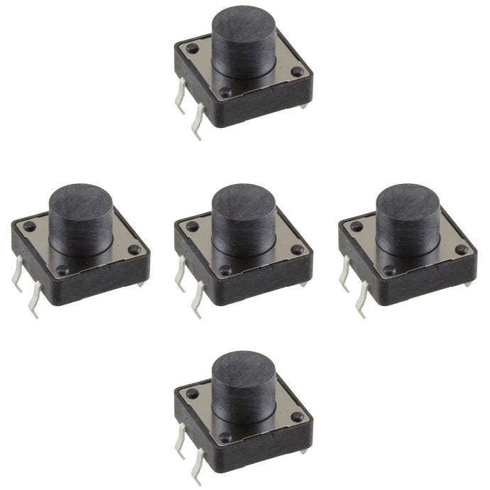 5 Pack Tact Momentary Switch, 12mm Square, 0.05A 12V, Button Height 1.5mm