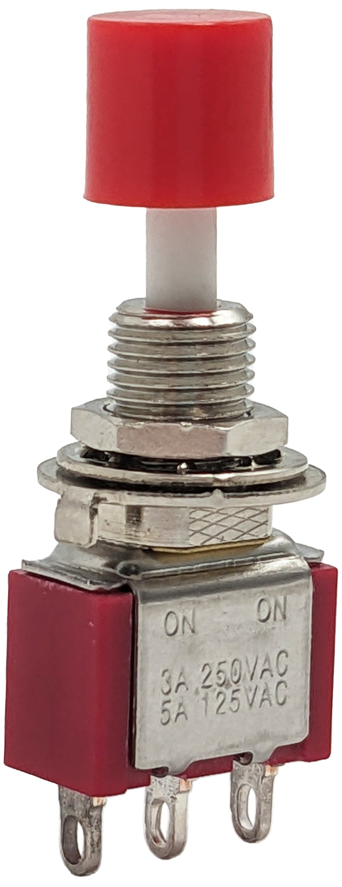 SPDT Alternate Action Pushbutton Switch, On-On, Solder Lug Termination