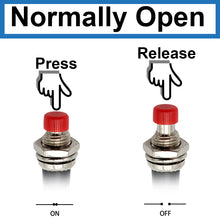 Load image into Gallery viewer, 10 Pack Normally Open Momentary Switch with Round Red Button, 2-Pin Solder Lug Termination
