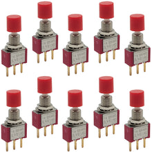 Load image into Gallery viewer, 10 Pack Snap-acting Momentary Pushbutton Switch - SPDT - PC Lead

