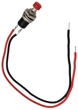 Load image into Gallery viewer, 25 Pack of Momentary Switches with 6&quot; Wire Leads, Normally Open, Panel Mount, Round Red Push Button
