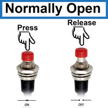 Load image into Gallery viewer, 25 Pack of Momentary Switches with 6&quot; Wire Leads, Normally Open, Panel Mount, Round Red Push Button
