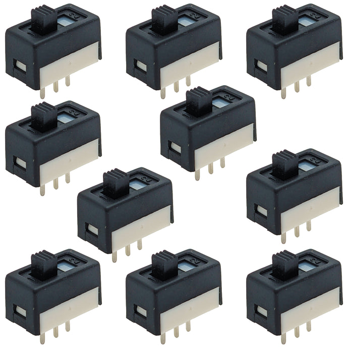 10 Pack Mini SPDT Slide Switch with PC Leads on 0.1