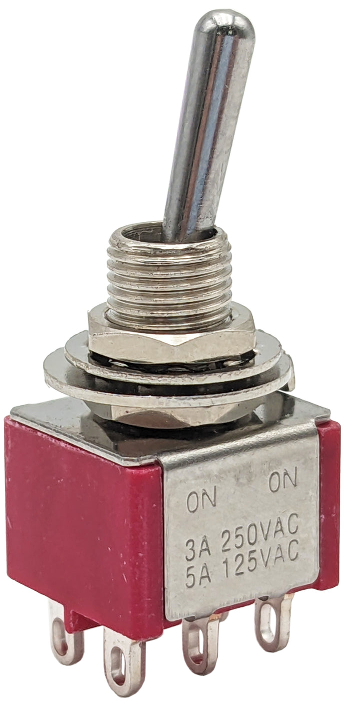 Miniature On-On DPDT Toggle Switch, 6-Pin Solder Lug Termination