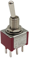 Load image into Gallery viewer, Mini DPDT Toggle Switch ON-ON with 6-Pin Through-Hole PCB Leads, 6A @ 125V AC (0.51" x 0.46" x 1.15")
