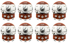 Load image into Gallery viewer, 8 Pack 100K Ohm Potentiometer, 1/2W, Panel Mount, Single Turn, Serrated Shaft
