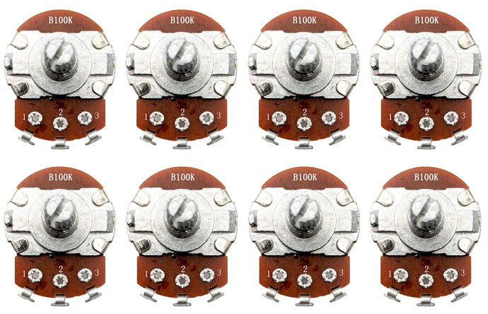 8 Pack 100K Ohm Potentiometer, 1/2W, Panel Mount, Single Turn, Serrated Shaft