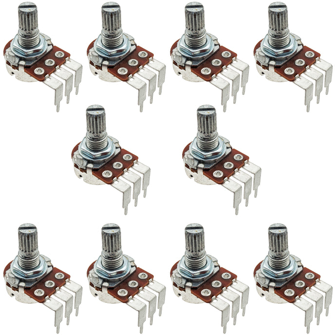 10 Pack 1K Ohm 1/4W Potentiometer, Panel/PC Mount, Serrated Shaft