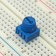 Load image into Gallery viewer, 100K Ohm Cermet Potentiometer, Single Turn with Knob, 0.1&quot; Pin Spacing for Breadboards
