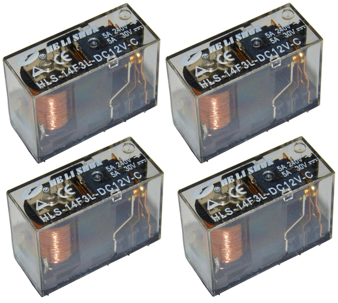 4 Pack 12V 5A Single Contact Relay DIP, 270 Ohms Coil Resistance, Clear, HLS-14F3L-DC12V-C