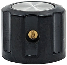 Load image into Gallery viewer, Fluted 0.58-inch Control Knob for 1/4&quot; Shaft, Set Screw, Boss Style Glossy Black with Silver Top &amp; White Indicator Line
