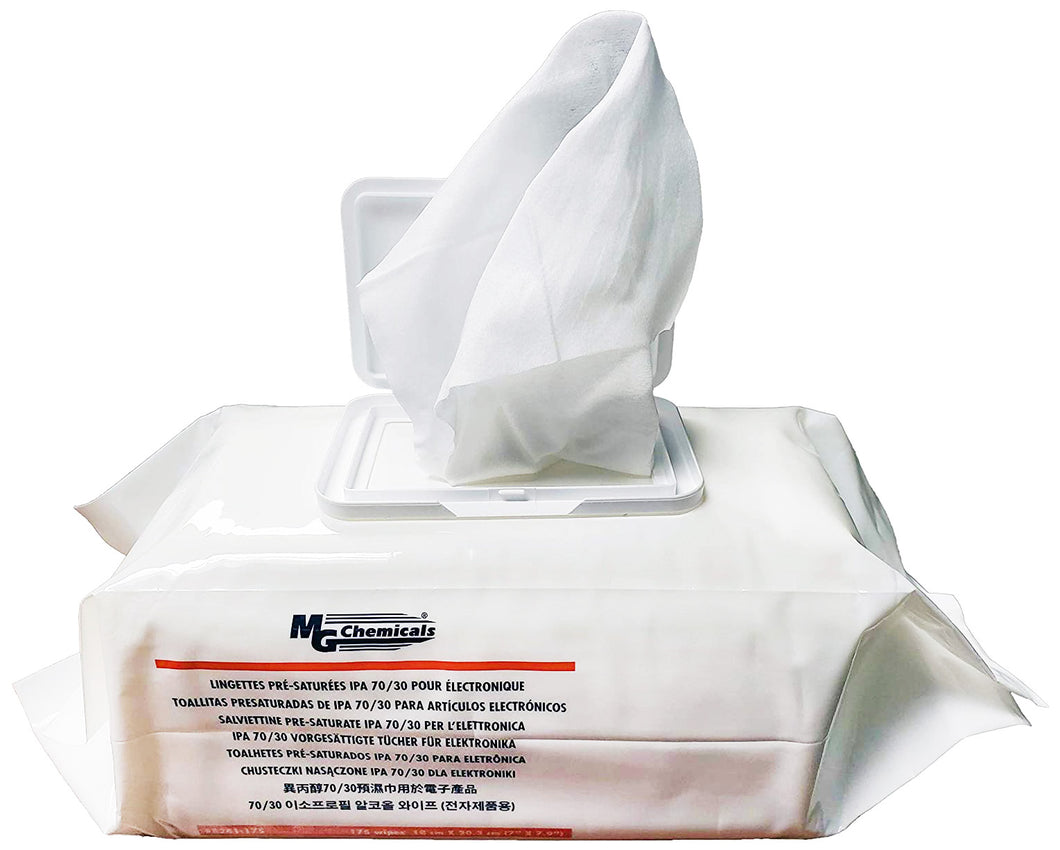 MG Chemicals IPA 70/30 Presaturated Wipes for Electronics - 140 Wipes in a Resealable Soft Pack, Clear (8241-140)