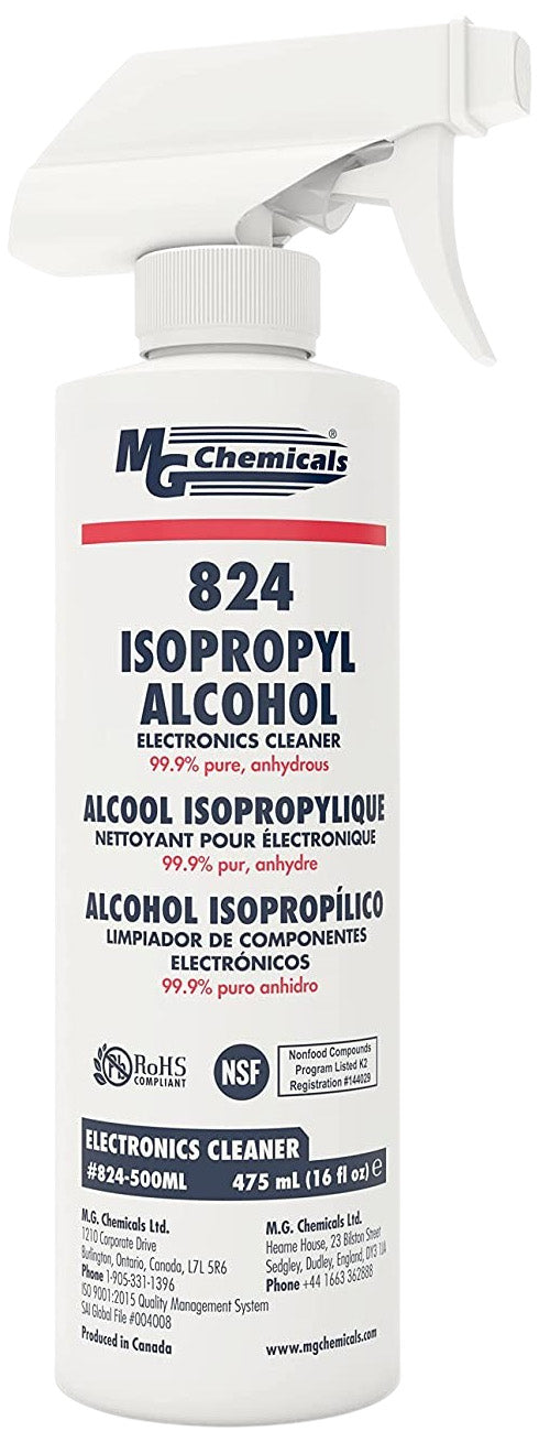 MG Chemicals 99.9% Isopropyl Alcohol Electronics Cleaner, 475 mL Liquid Spray Bottle (824-500ML)