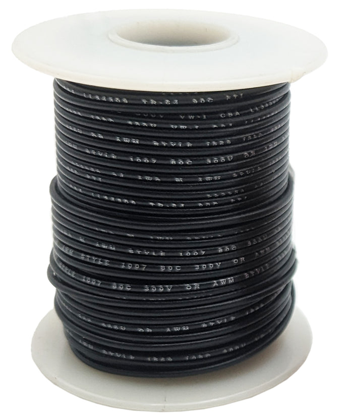 100 Feet Black 24 Gauge Solid Hook-Up Wire, Tinned Copper, PVC Insulation (Shade May Vary)