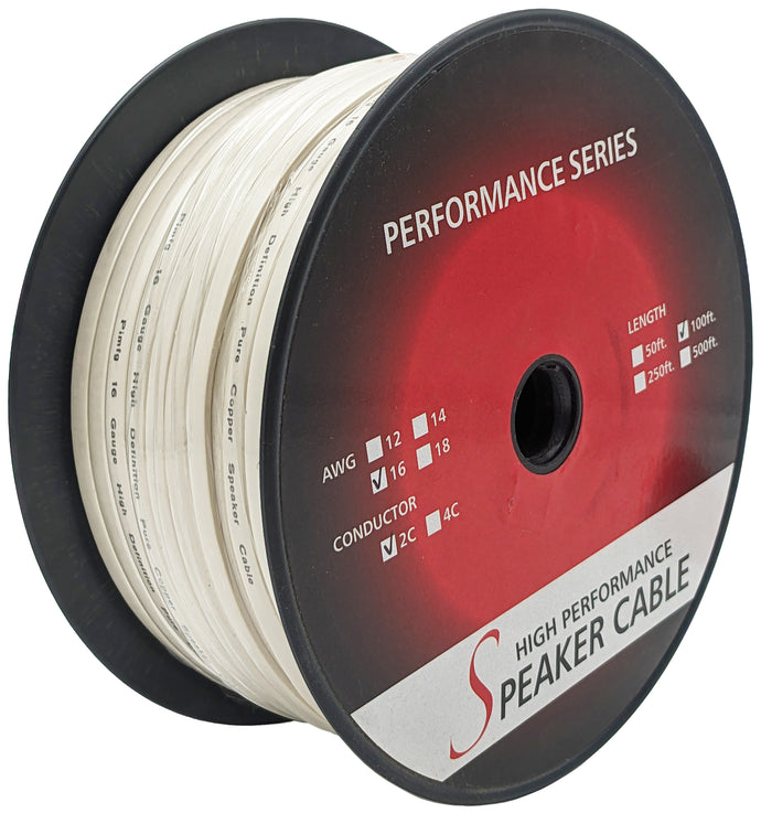 100 Foot 16 Gauge Flat Speaker Wire, 2 Conductor, Stranded (16 AWG)