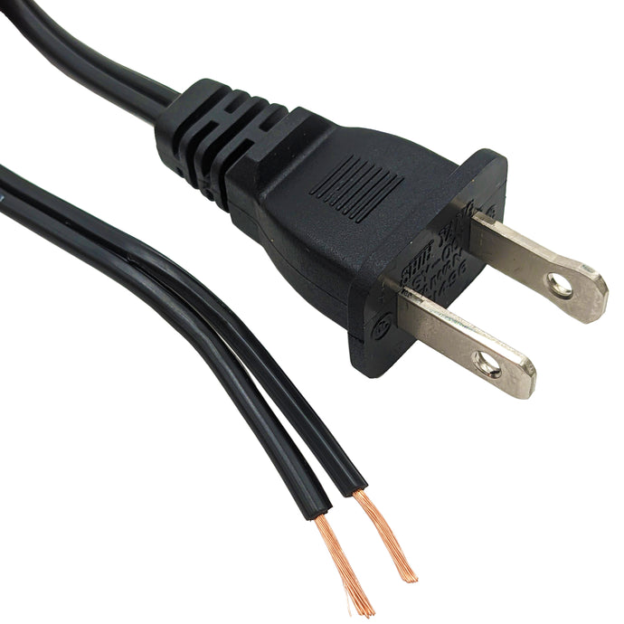 6 Foot SPT-1 Power Supply Cord, 2 Conductors, 18/2, Black Color