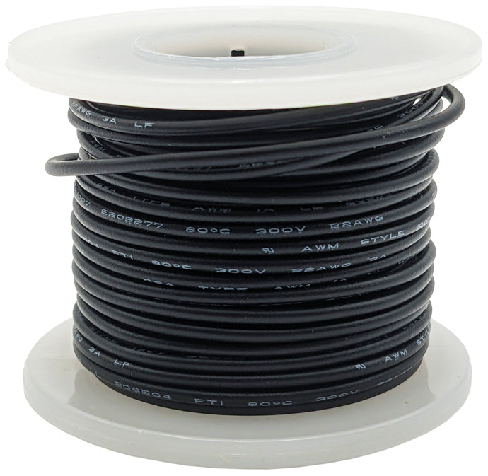 25 Feet Black 22 Gauge Stranded Hook-Up Wire, Tinned Copper, PVC Insulation (Shade May Vary)