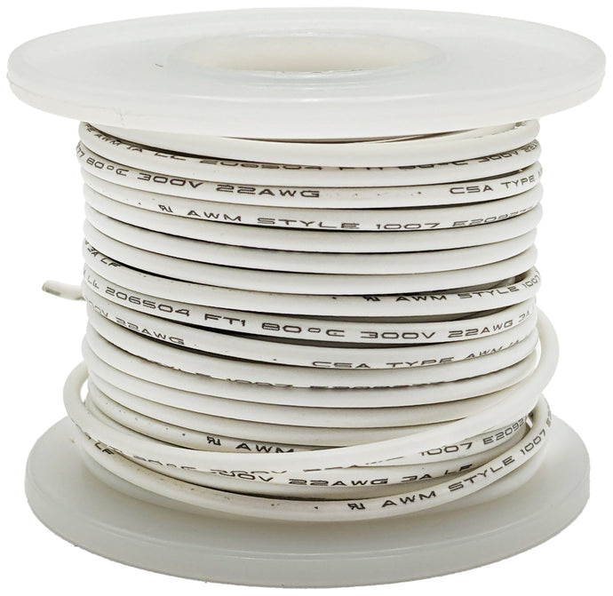 25 Feet White 22 Gauge Stranded Hook-Up Wire, Tinned Copper, PVC Insulation (Shade May Vary)
