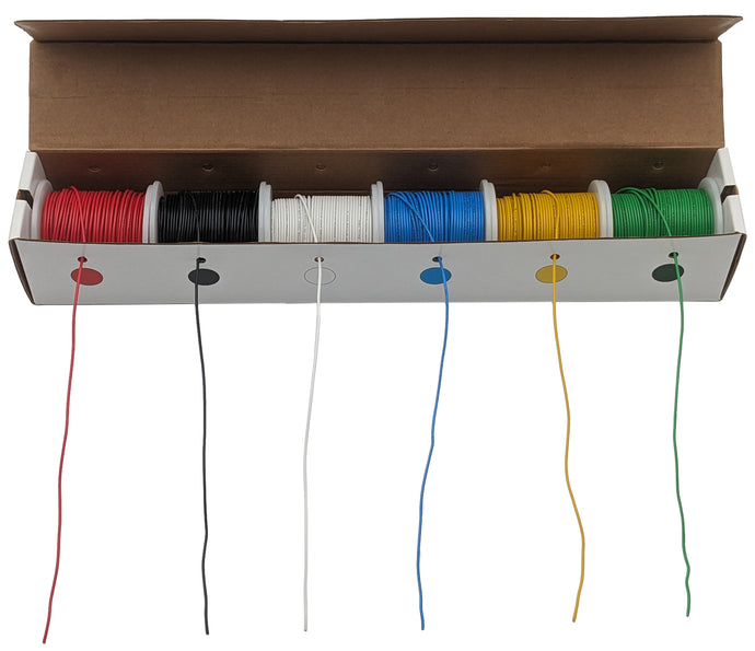 Stranded 20 Gauge Hook Up Wire Kit - Includes 6 Different Color 100 Foot Spools, Tinned Copper, PVC Insulated