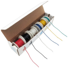 Load image into Gallery viewer, Solid 24 Gauge Hook Up Wire Kit - Includes 6 Different Color 25 Foot Spools, Tinned Copper, PVC Insulated
