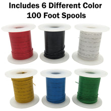 Load image into Gallery viewer, Stranded 26 Gauge Hook Up Wire Kit - Includes 6 Different Color 100 Foot Spools, Tinned Copper, PVC Insulated
