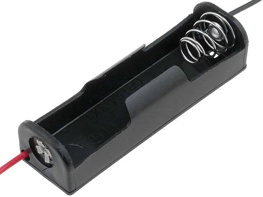 Single AA Battery Holder with Wire Leads - Plastic, Color: Black, Size: 2.3