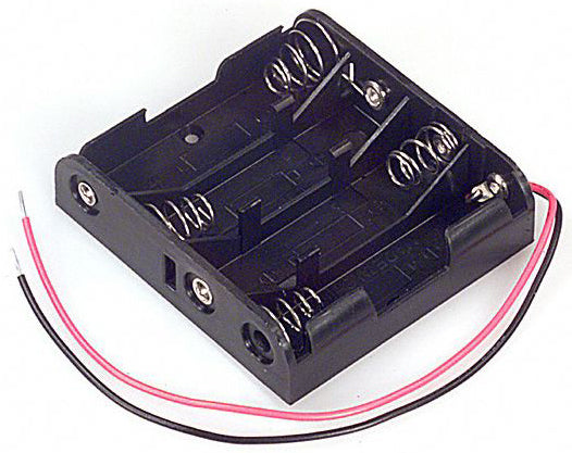 AA 4 Battery Holder with Wire Leads, Holds Four AA Batteries