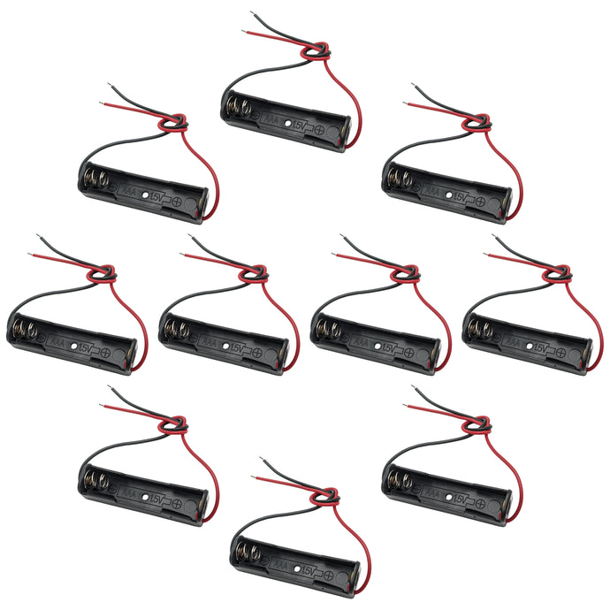10 Pack Single AAA Battery Holder with Wire Leads - Plastic, Color: Black, Size: 1.97
