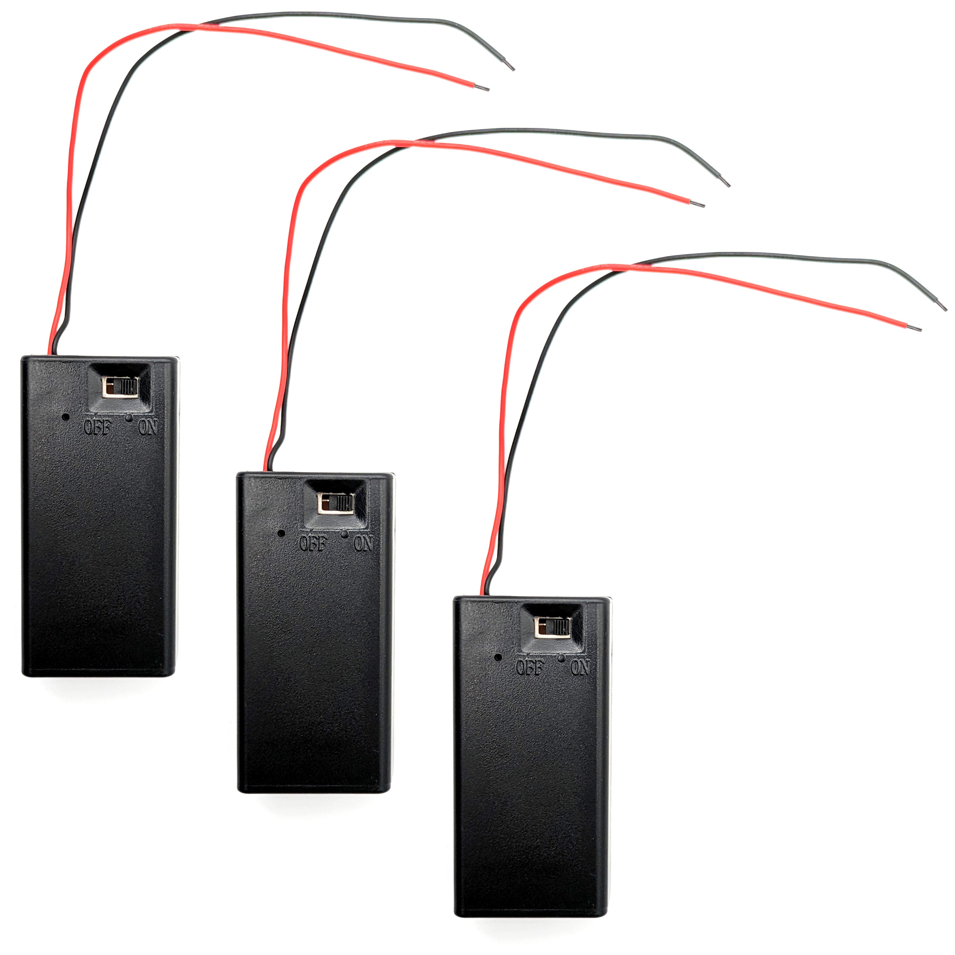 3 Pack 9V Battery Holder with Cover, ON/OFF Switch, Red & Black Wire L ...
