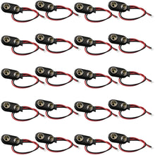 Load image into Gallery viewer, 20 Pack 9V Battery Snaps with Red and Black Leads, I-Type, 9 Volt Battery Connectors
