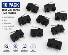 Load image into Gallery viewer, Micro Limit/Snap Switch, SPDT, 5A @ 250V AC, Solder Leads - 10 Pack
