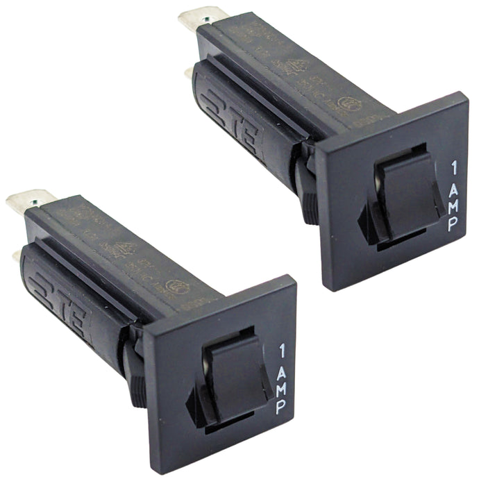 2 Pack 1A Thermal Circuit Breaker, 1 Pole, 250V AC / 32V DC, Snap-in Panel Mount with Push to Reset Actuator (W28-XQ1A-1)