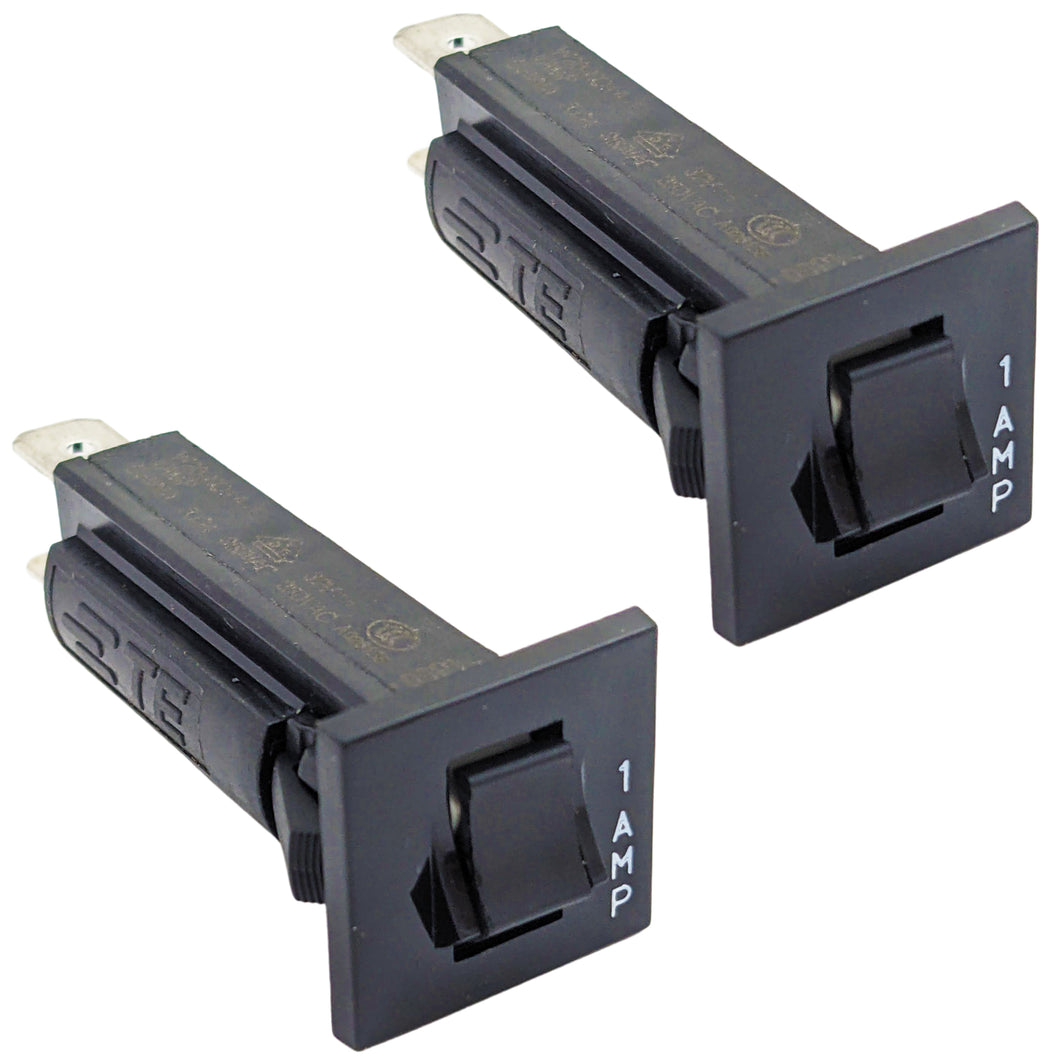 2 Pack Thermal Circuit Breakers, 1A, 1 Pole, 32 VDC, 250 VAC, Snap-in Panel Mount
