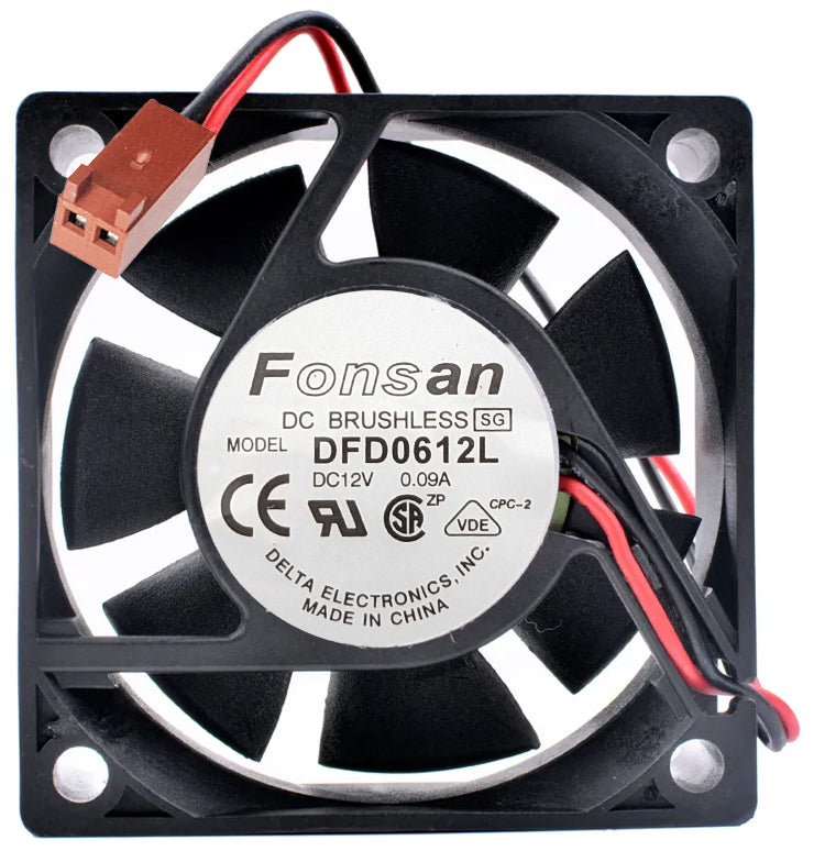 Small 12V DC Brushless Fan 60x60x20mm, 2 Wire, 31.21 CFM, Ball Bearing (DFD0612L)