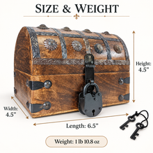 Load image into Gallery viewer, Pirate's Treasure Chest (6.5" x 4.5" x 4.5") Wooden Nautical Jewelry Box with Functional Lock and 2 Keys, Wood with Iron Accents, Hinged Lid
