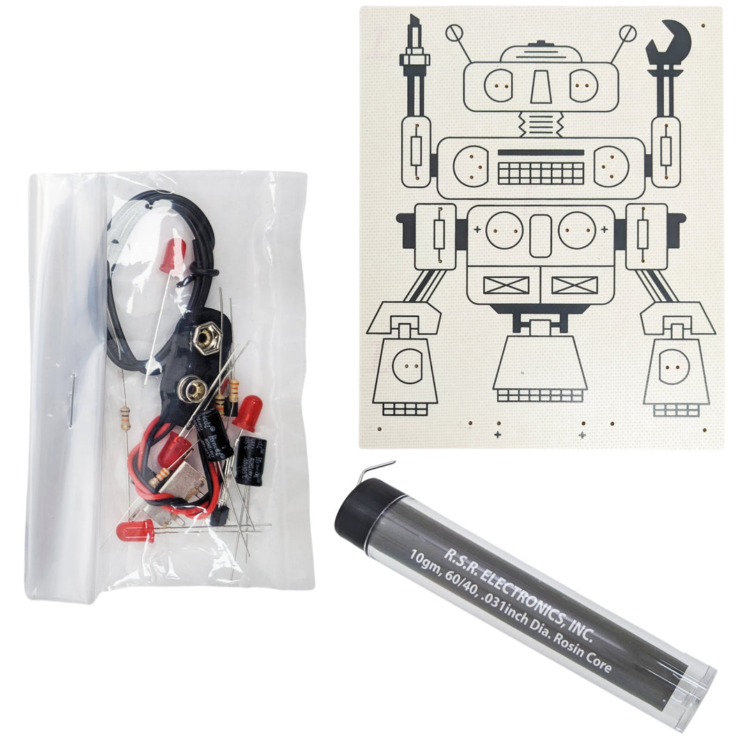 LED Robot Soldering Kit, Solder Included - Free-running Oscillator Project (Beginner Skill Level)