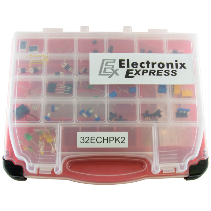 90 Piece Electronic Components Hobby Pack - Includes LEDs, Photocells, Regulators, Transistors, Diode, Inductors, Relays, Trim Pots, Switches, DC Motors, and more