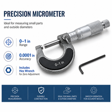Load image into Gallery viewer, 0-1" SAE Precision Micrometer Measuring Tool, 0.0001" Accuracy with Hex Wrench
