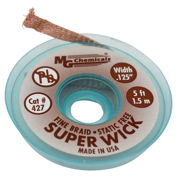 MG Chemicals 427 Desoldering Braid #5 Fine Braid Super Wick with RMA Flux, 5' Length x 0.125