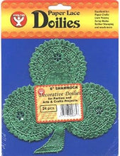 Load image into Gallery viewer, 24 Pack 6-inch Shamrock Paper Lace Doilies for Parties &amp; Craft Projects, Metallic Green Color
