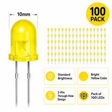 Load image into Gallery viewer, 10mm Jumbo Round Yellow Diffused LED, 2-Pin Through-Hole, 1.8–2.2V 20mA - 100 Pack
