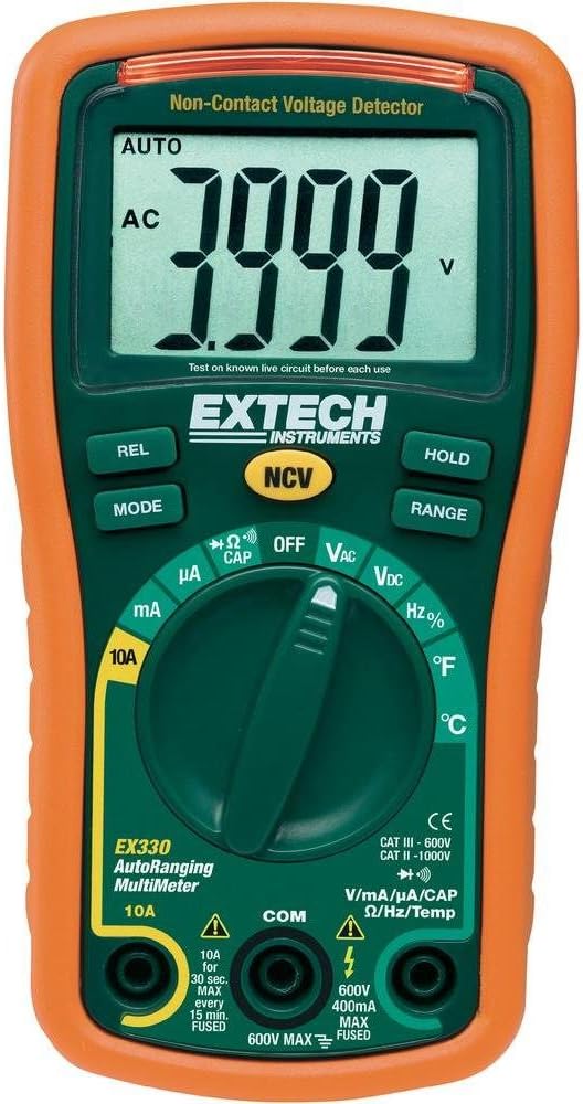 Extech Autoranging Mini Multimeter 4,000 Count with NCV and Type K Temperature (EX330)