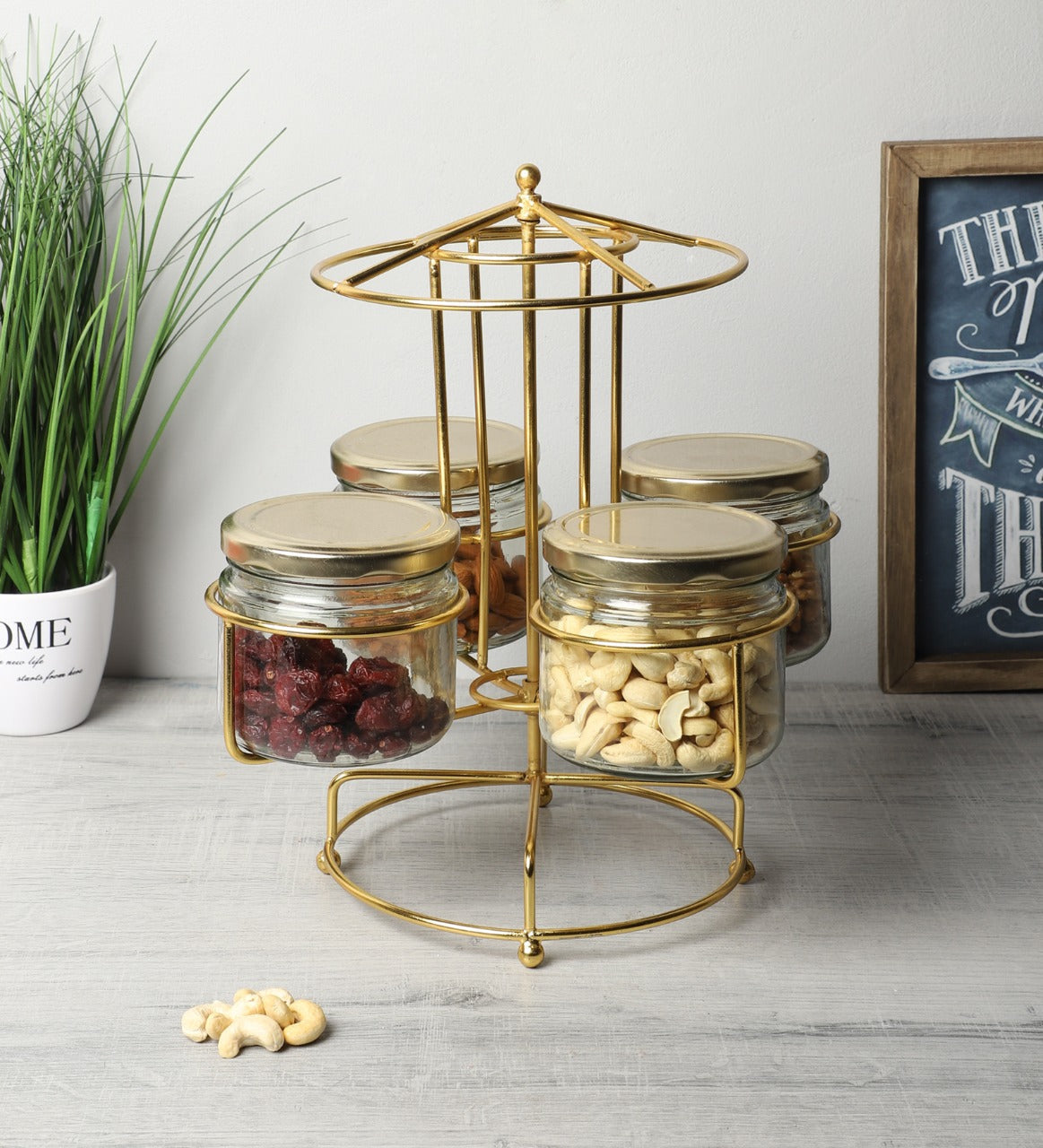 Gold Plating revolving Dry fruit jars, 4 Jars 330ml Each – SciencePurchase
