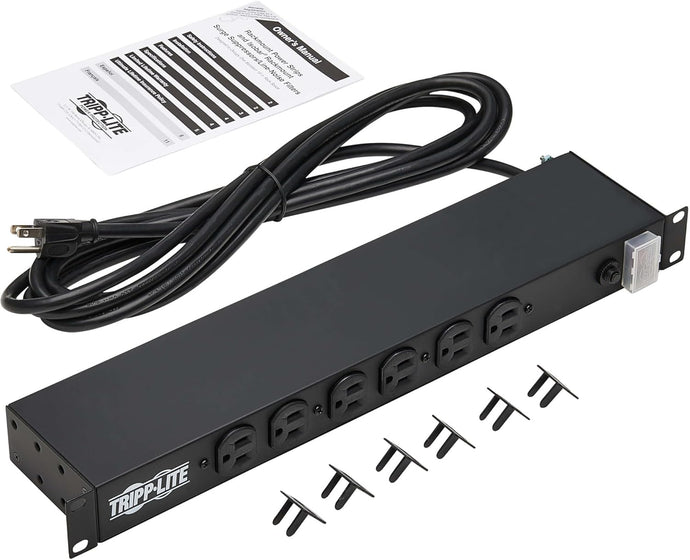 Tripp Lite 12-Outlet Rackmount PDU Power Strip, Network-Grade Front & Rear Facing Outlets, 20A, 120V, 15ft Cord with 5-20P Plug, Horizontal 1U Rack Mount (RS1215-20)
