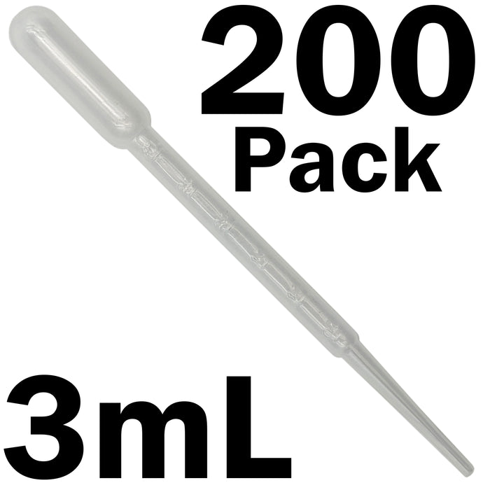 200 Pack 3mL Transfer Pipettes with 0.5mL Graduation Intervals, Polyethylene Plastic