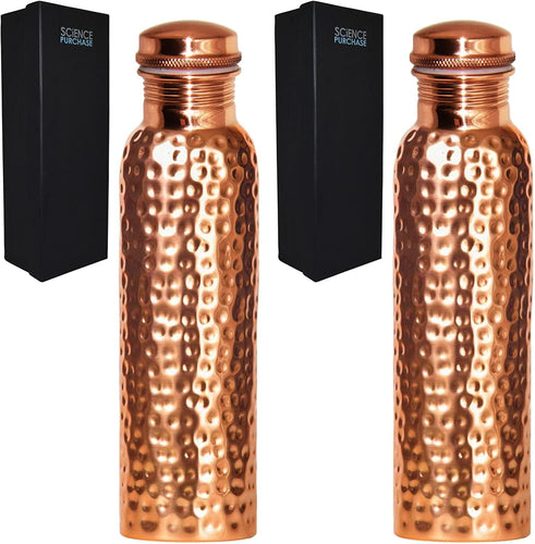 30 Ounce Pure Copper Drinking Vessel in Elegant Gift Box, Hammered Water Bottle with Screw-On Cap, Ayurvedic Benefits