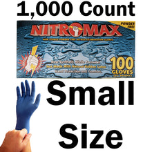 Load image into Gallery viewer, 1,000 Count SIZE SMALL Powder-Free Nitrile Gloves, 5 Mil, Food Grade, Disposable (Blue Color)
