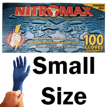 Load image into Gallery viewer, 100 Count SIZE SMALL Powder-Free Nitrile Gloves, 5 Mil, Food Grade, Disposable (Blue Color)
